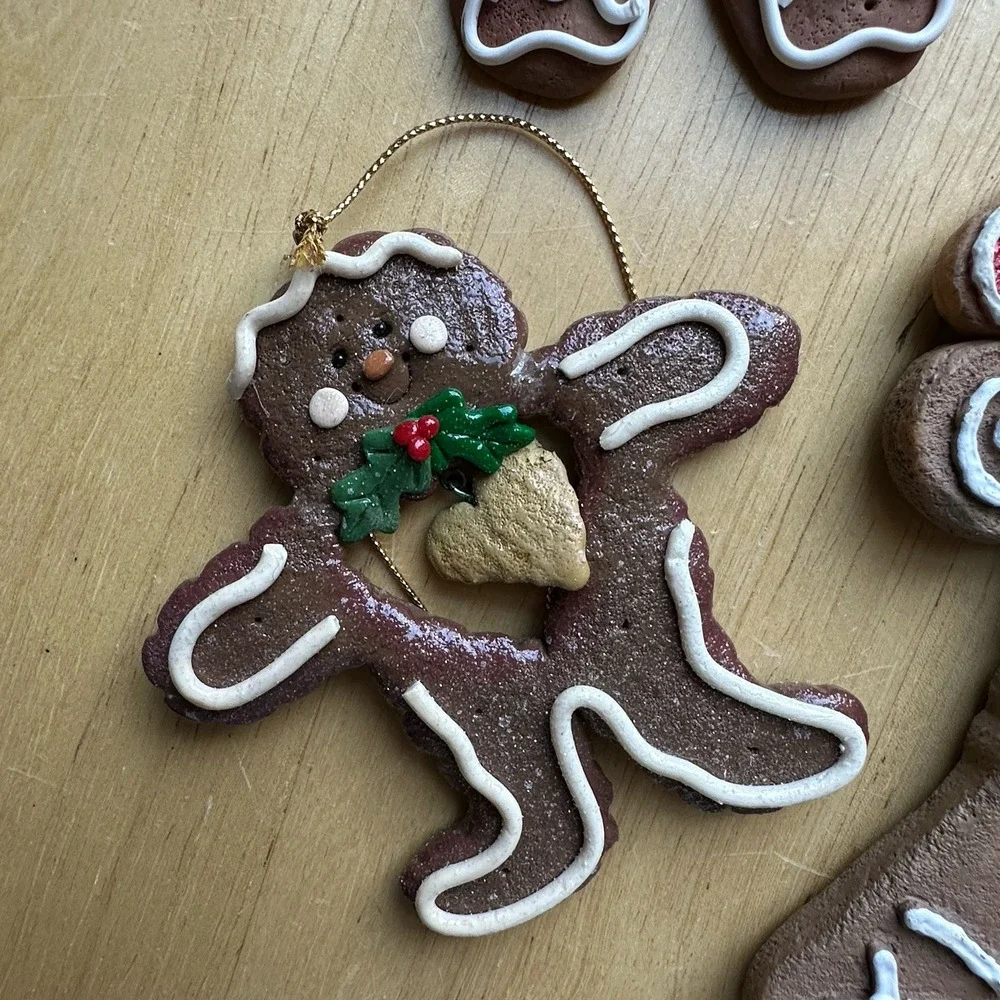 Vintage Gingerbread Man Boy Girl Christmas Tree Holiday Ornaments Lot Of 6